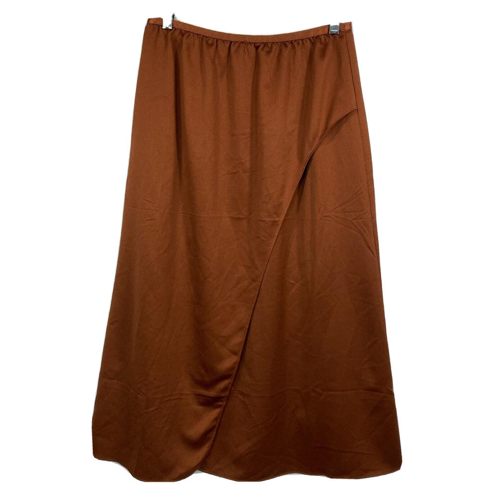 French Connection Skirt Womens Sz M Alessia Brown Silky Wrap Midi Lightweight